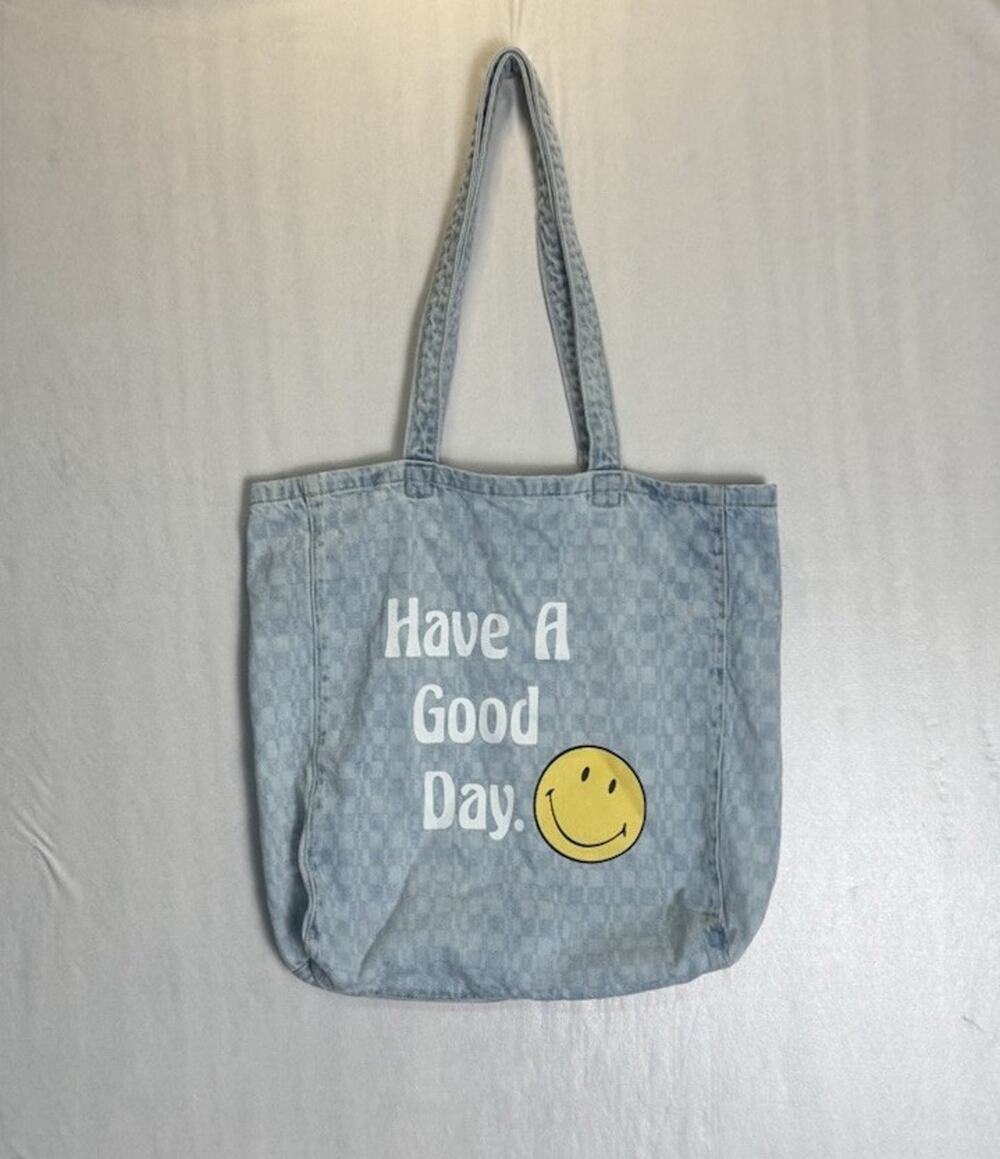 American Eagle Denim Tote Bag Smiley Face Have A Good Day Reusable Shopping Bag